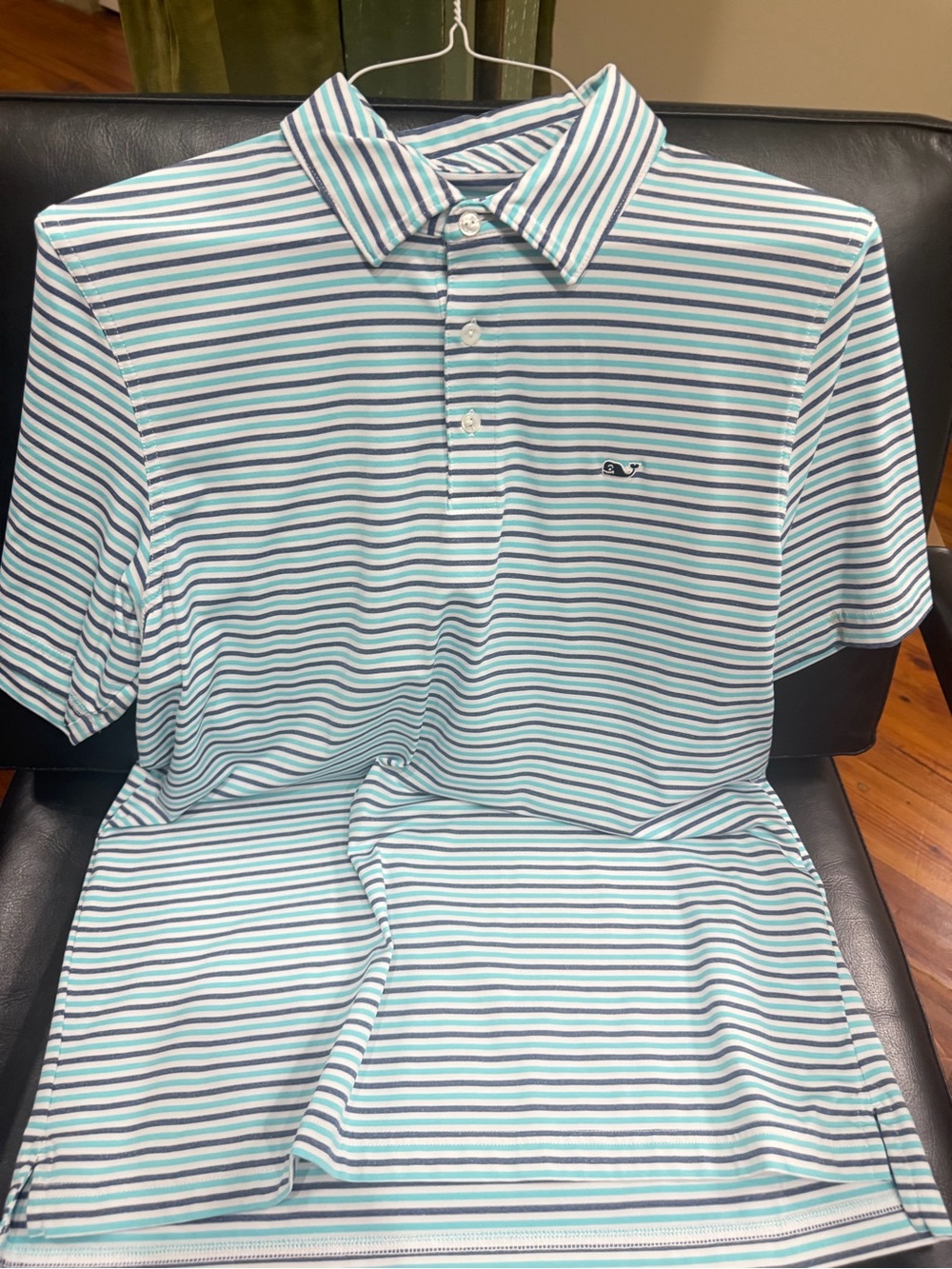Vineyard Vines Aqua, White & Navy Striped Polo